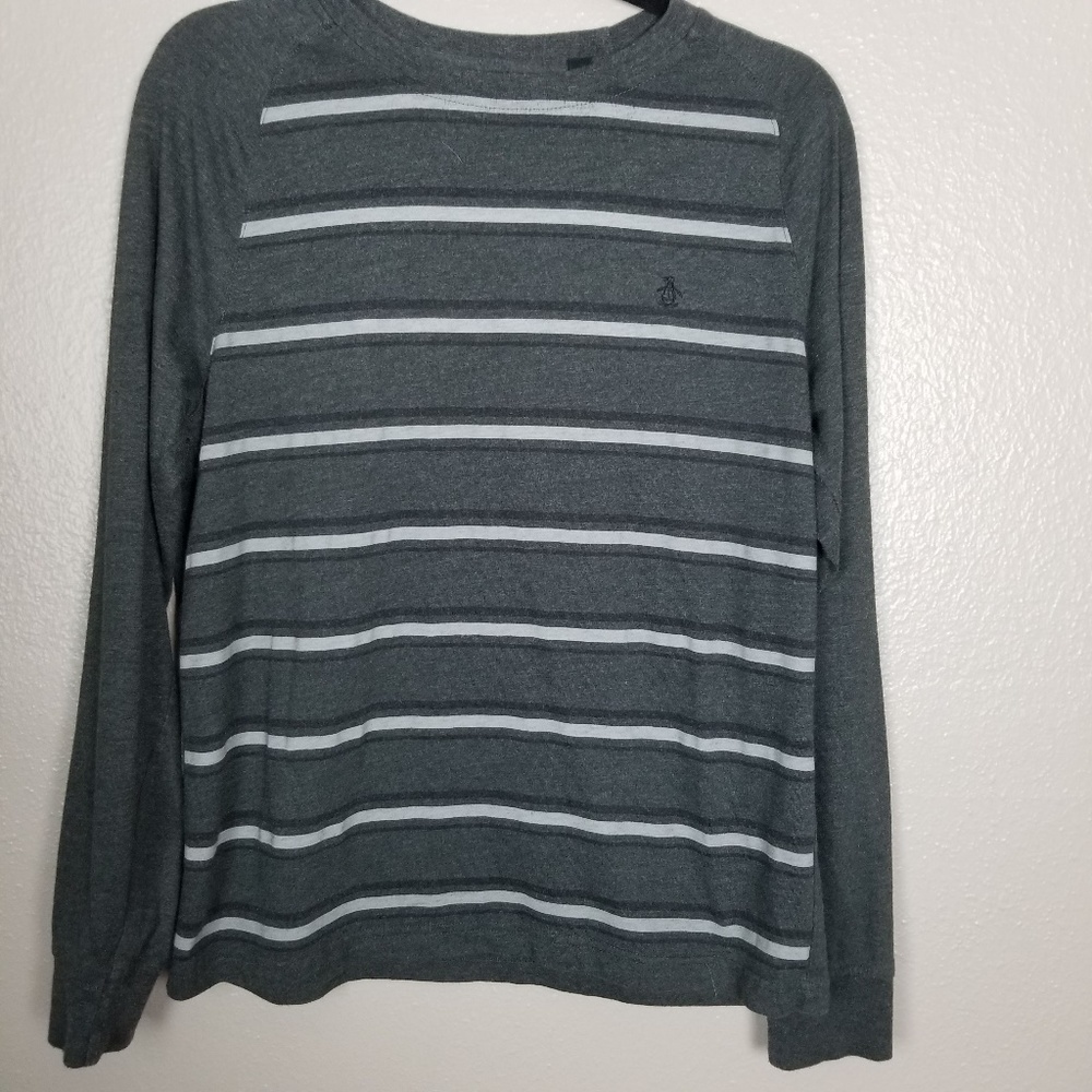 Penguin Gray Striped Long Sleeve T-Shirt Size M